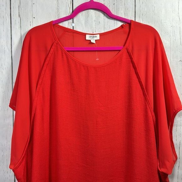Umgee Linen Blend Boho Dolman Neon Orange High Low Minimalist Top Blouse - Picture 2 of 12